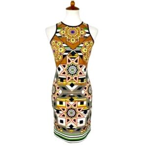 Clover Canyon Dress Womens Abstract Jewels Fitted Neoprene Cocktail Size S